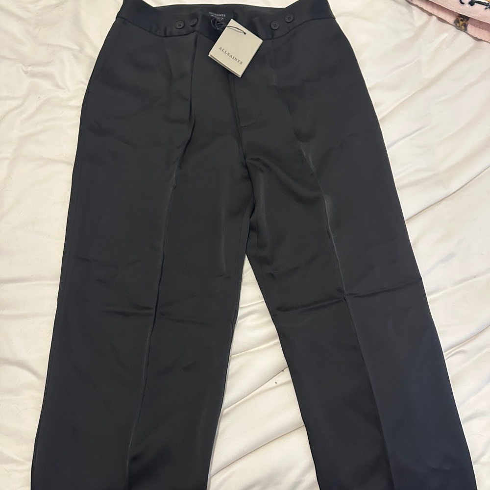NWT AllSaints Women's Myrtle Black Silk Trousers - MSRP $269